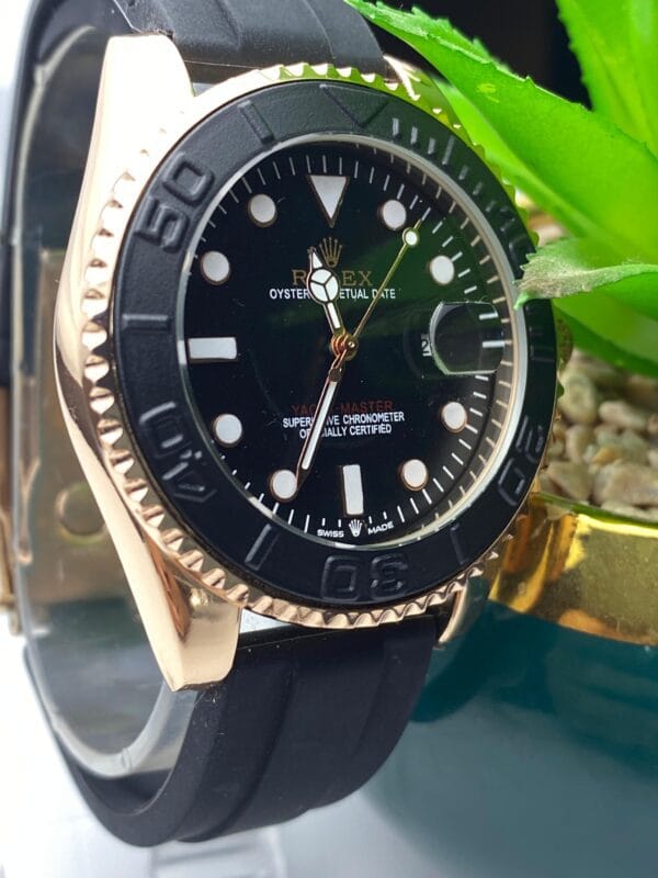 Men's Rolex-Branded Diver-Style Watch with Rotating Bezel, Rose Gold Tone & Black Dial