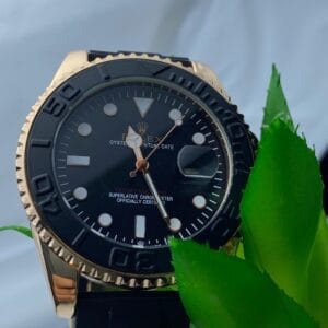 Men's Rolex-Branded Diver-Style Watch with Rotating Bezel, Rose Gold Tone & Black Dial