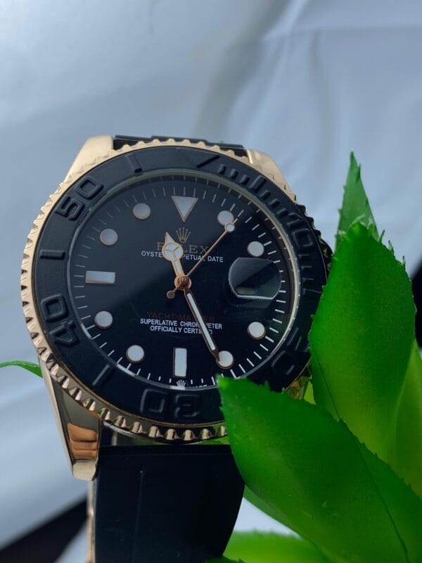 Men's Rolex-Branded Diver-Style Watch with Rotating Bezel, Rose Gold Tone & Black Dial - Image 2