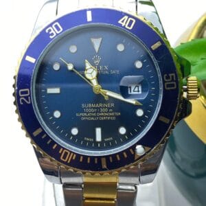 Men's Rolex-Branded Submariner-Style Watch: Two-Tone with Blue Dial & Rotating Bezel