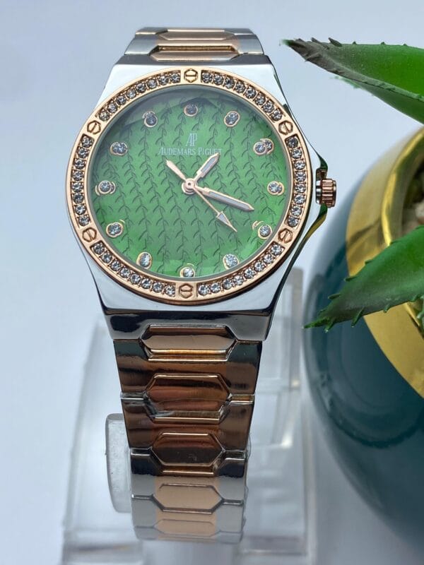 Rose Gold-Tone Audemars Piguet Style Watch with Diamond Bezel