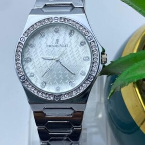 Rose Gold-Tone Audemars Piguet Style Watch with Diamond Bezel