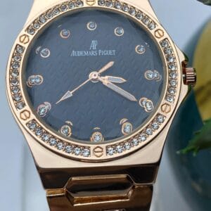 Rose Gold-Tone Audemars Piguet Style Watch with Diamond Bezel