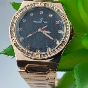 Rose Gold-Tone Audemars Piguet Style Watch with Diamond Bezel