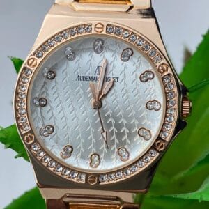 Rose Gold-Tone Audemars Piguet Style Watch with Diamond Bezel