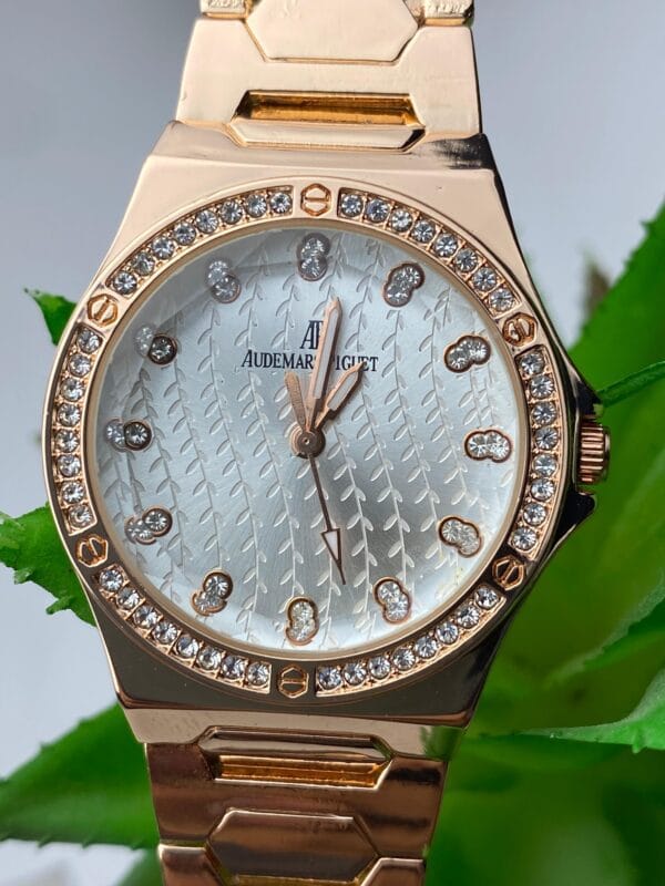 Rose Gold-Tone Audemars Piguet Style Watch with Diamond Bezel - Image 7