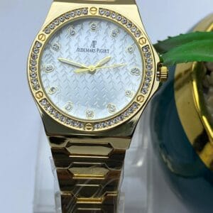 Rose Gold-Tone Audemars Piguet Style Watch with Diamond Bezel