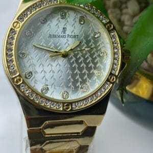 Rose Gold-Tone Audemars Piguet Style Watch with Diamond Bezel