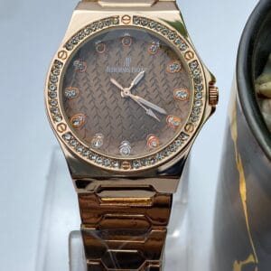 Rose Gold-Tone Audemars Piguet Style Watch with Diamond Bezel