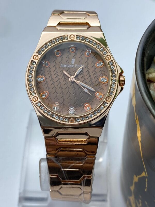 Rose Gold-Tone Audemars Piguet Style Watch with Diamond Bezel - Image 6