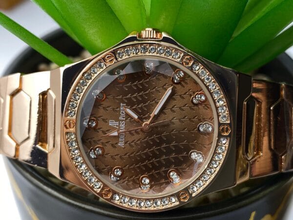 Rose Gold-Tone Audemars Piguet Style Watch with Diamond Bezel - Image 2
