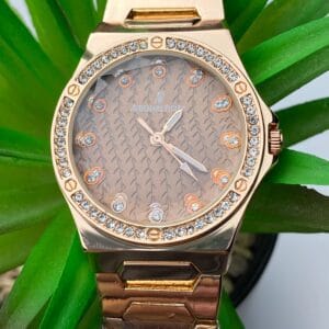 Rose Gold-Tone Audemars Piguet Style Watch with Diamond Bezel