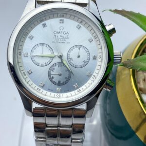 Men's Omega De Ville Co-Axial Chronometer Style Watch with White Dial & Diamond Markers