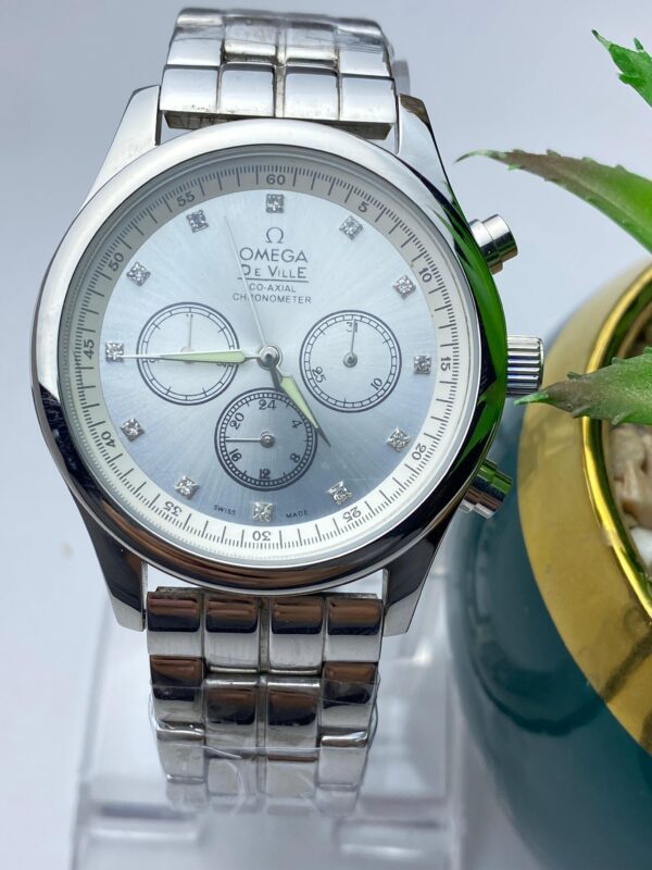 Men's Omega De Ville Co-Axial Chronometer Style Watch with White Dial & Diamond Markers