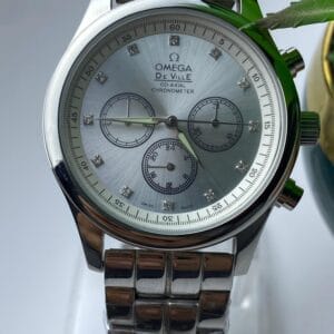 Men's Omega De Ville Co-Axial Chronometer Style Watch with White Dial & Diamond Markers