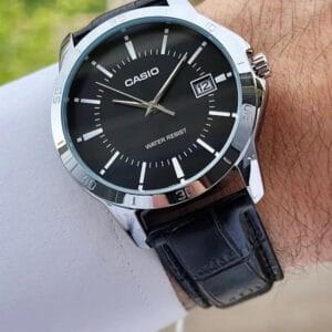 Casio Men's Classic Analog Watch with Black Dial & Leather Strap (Water Resistant)