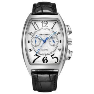 HONMIN Men's Tonneau Chronograph Style Watch with Black Dial
