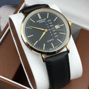 EMERALD SUPREME Gold and Black Day-Date Quartz Watch