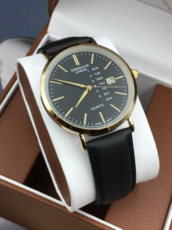 EMERALD SUPREME Gold and Black Day-Date Quartz Watch - Image 4