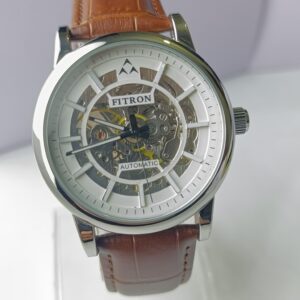 : Fitron Automatic Skeleton Watch with Brown Leather Strap