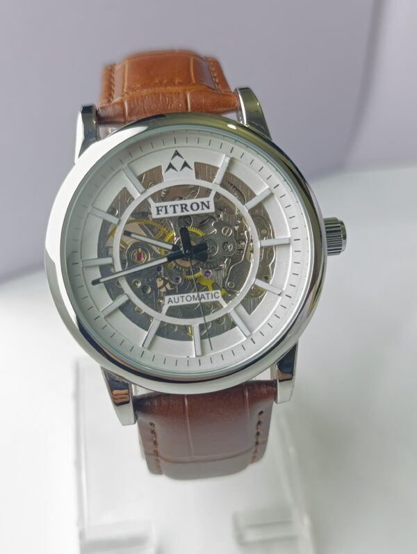 : Fitron Automatic Skeleton Watch with Brown Leather Strap