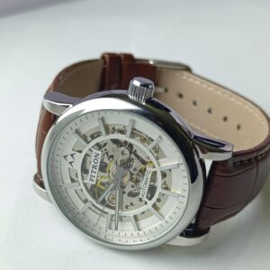 : Fitron Automatic Skeleton Watch with Brown Leather Strap