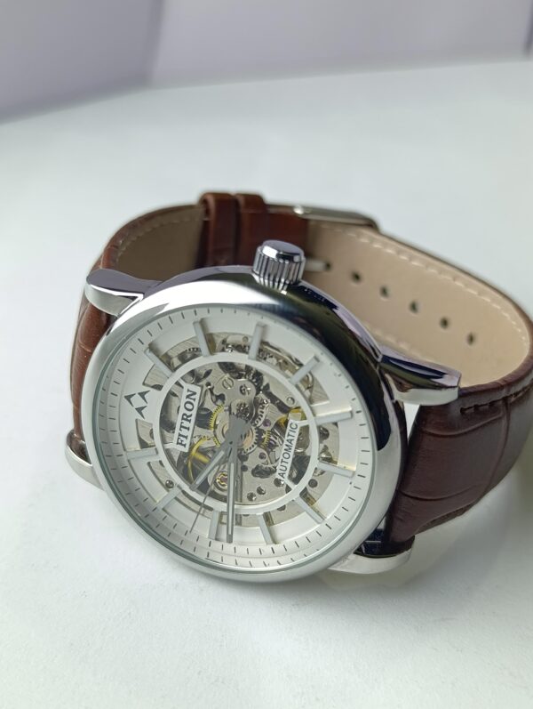 : Fitron Automatic Skeleton Watch with Brown Leather Strap - Image 4