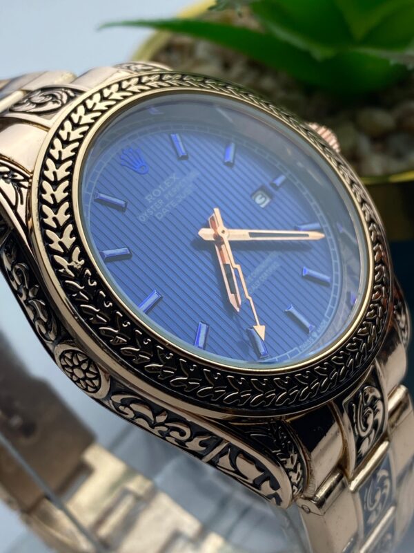 Unique Engraved Rose Gold Rolex Datejust Watch - Image 5