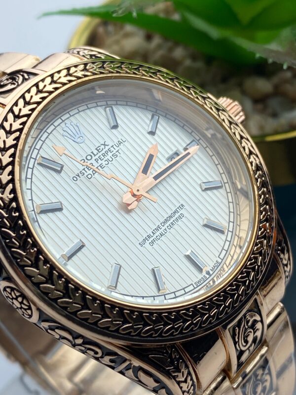 Unique Engraved Rose Gold Rolex Datejust Watch