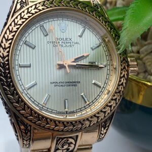 Unique Engraved Rose Gold Rolex Datejust Watch