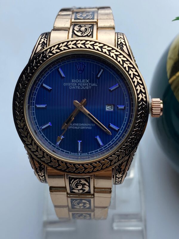 Unique Engraved Rose Gold Rolex Datejust Watch - Image 6