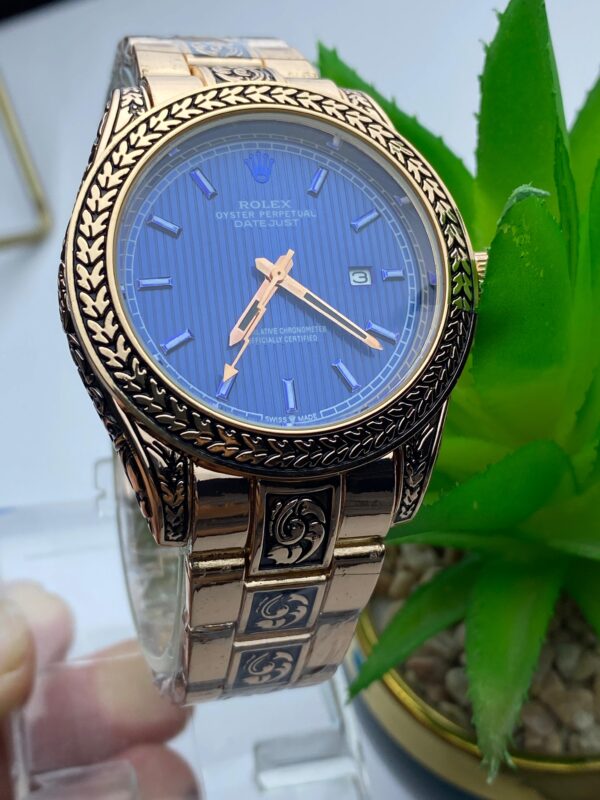 Unique Engraved Rose Gold Rolex Datejust Watch - Image 2