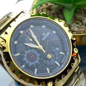 Swish Men's Luxury Quartz Watch – Gold Stainless Steel with Chronograph Features