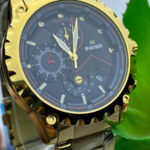 Swish Men's Luxury Quartz Watch – Gold Stainless Steel with Chronograph Features
