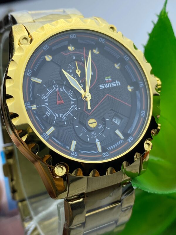 Swish Men's Luxury Quartz Watch – Gold Stainless Steel with Chronograph Features - Image 2