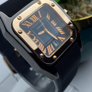 Cartier-Inspired Luxury Watch – Square Dial in Black & Rose Gold