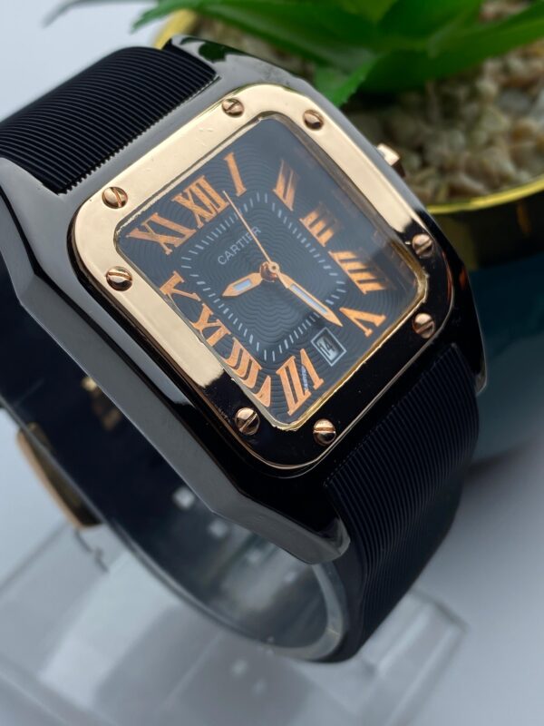 Cartier-Inspired Luxury Watch – Square Dial in Black & Rose Gold - Image 3