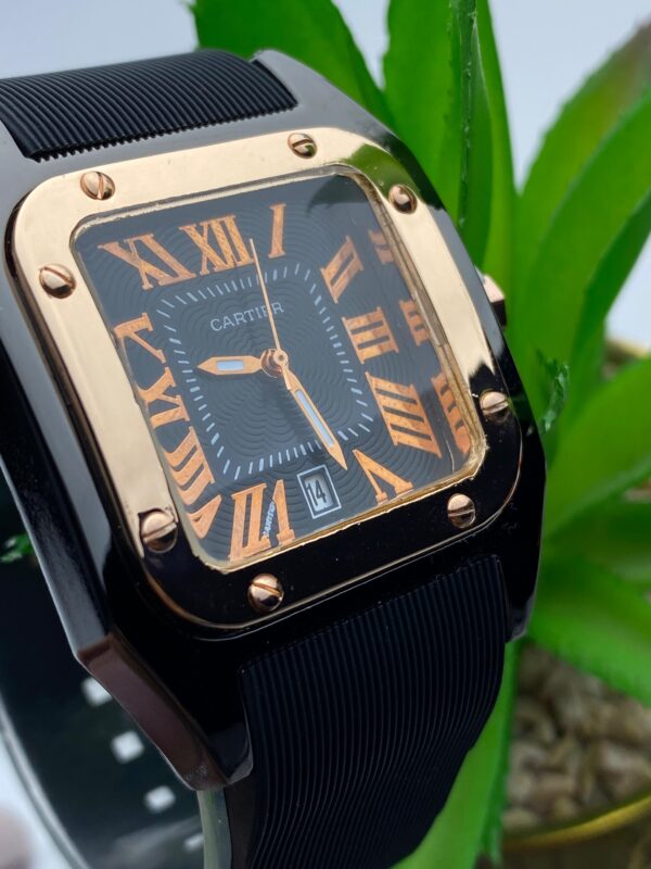 Cartier-Inspired Luxury Watch – Square Dial in Black & Rose Gold