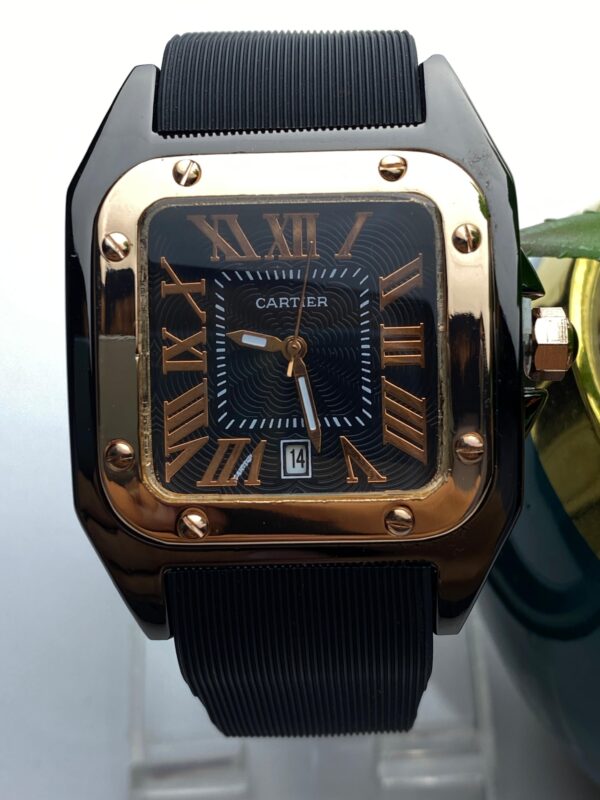 Cartier-Inspired Luxury Watch – Square Dial in Black & Rose Gold - Image 4