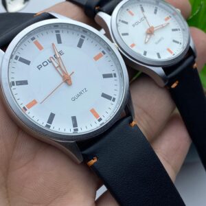 POLICE His & Hers Quartz Watches – White Dial with Orange Details