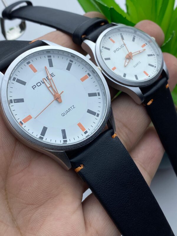 POLICE His & Hers Quartz Watches – White Dial with Orange Details