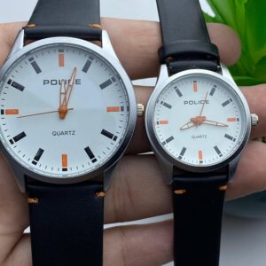POLICE His & Hers Quartz Watches – White Dial with Orange Details