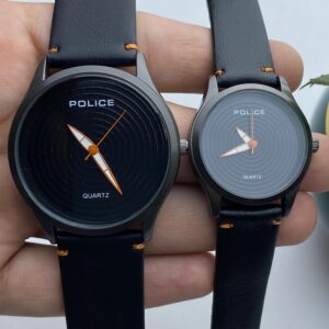 POLICE His & Hers Quartz Watches – White Dial with Orange Details