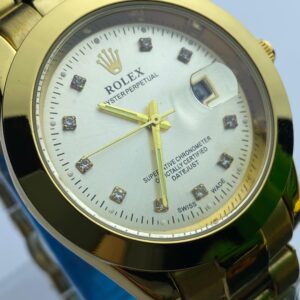 Rolex Oyster Perpetual Gold Watch with Diamond Dial & Integrated Butterfly Lock