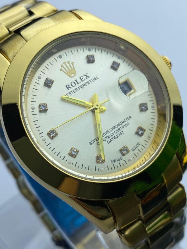 Rolex Oyster Perpetual Gold Watch with Diamond Dial & Integrated Butterfly Lock