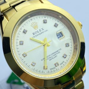 Rolex Oyster Perpetual Gold Watch with Diamond Dial & Integrated Butterfly Lock