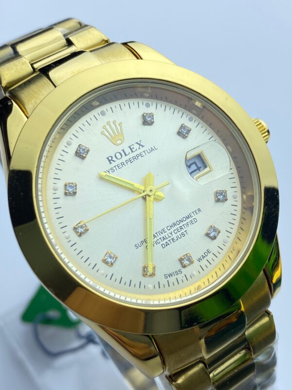 Rolex Oyster Perpetual Gold Watch with Diamond Dial & Integrated Butterfly Lock - Image 4