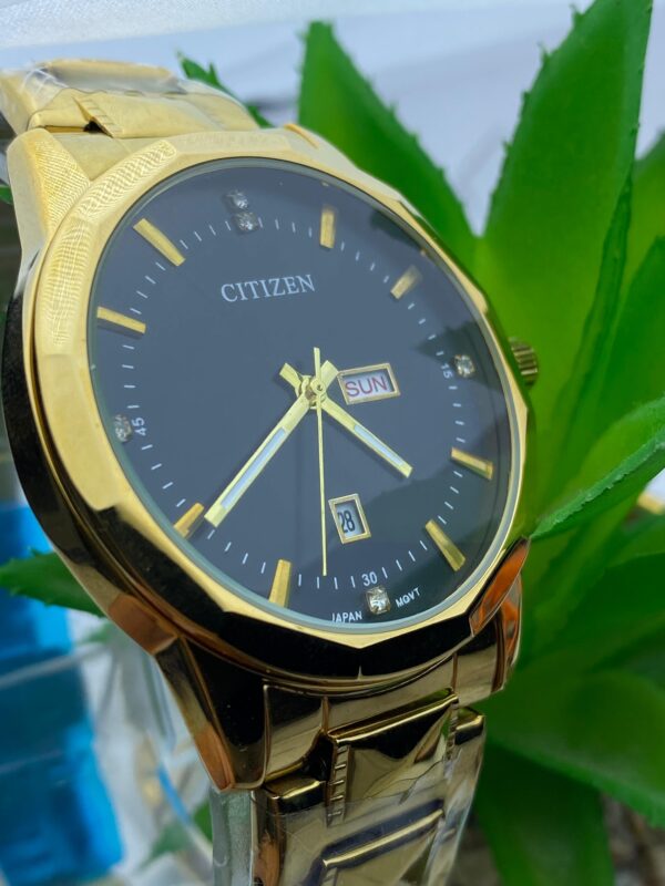 Elegant Gold-Tone Citizen Watch with Crystal Hour Markers & Date