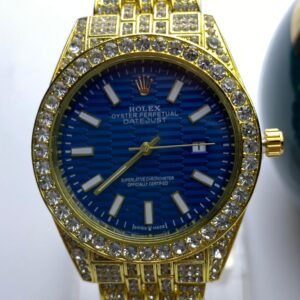 Dazzling Gold-Tone Rolex Datejust with Blue Dial and Full Crystal Embellishment