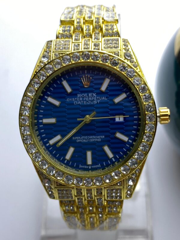 Dazzling Gold-Tone Rolex Datejust with Blue Dial and Full Crystal Embellishment - Image 7